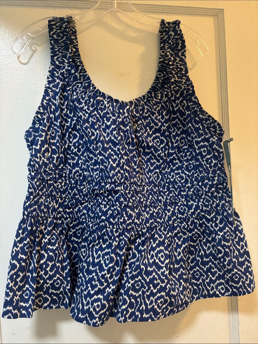 Terra & Sky Navy and White Printed Peplum Tank Top